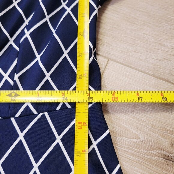 Womens Connected Apparel Sz 12 Sheath Dress Navy White Geometric Stripes Print - Picture 6 of 8